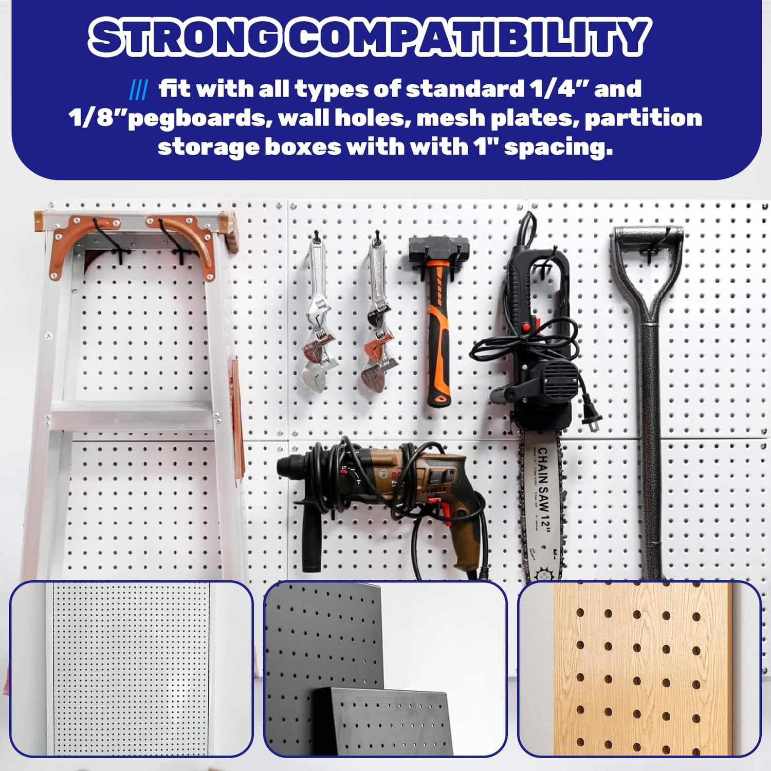 Waltool 40Pcs 8" /200mm Stainless Steel Pegboard Display Hooks Bulk Set, Black Garage Organization Peg Wall Hook Metal Slatwall Panel Hook Fit 1/8 Waltool