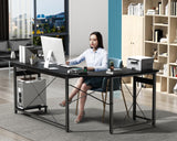 Coleshome 66" L Shaped Gaming Desk with Outlet, L Shaped Desk with CPU Stand, Corner Computer Desk, Home Office Desk, Writing Desk, Black Coleshome