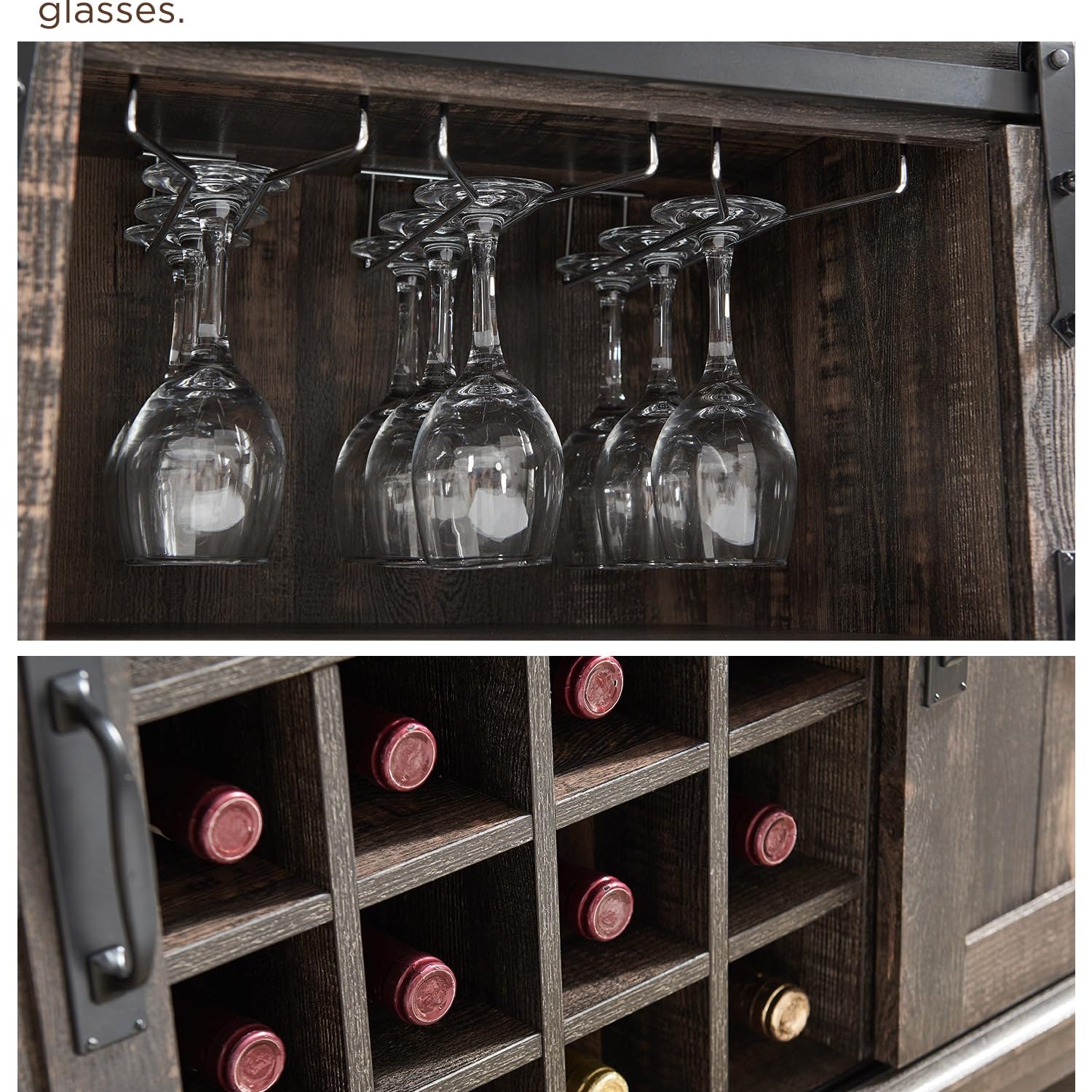 OKD Farmhouse Buffet Cabinet, 54" Sideboard with 3 Drawers, Sliding Barn Door, Wine and Glass Rack, Storage Shelves, Liquor Coffee Bar Cupboard for OKD