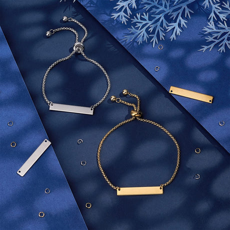 UNICRAFTALE 2 Colors Engravable Bracelets DIY Kit Including Rectangle Engravable Blank Tags Links Connectors 24cm 304 Stainless Steel Slider Bracelet UNICRAFTALE