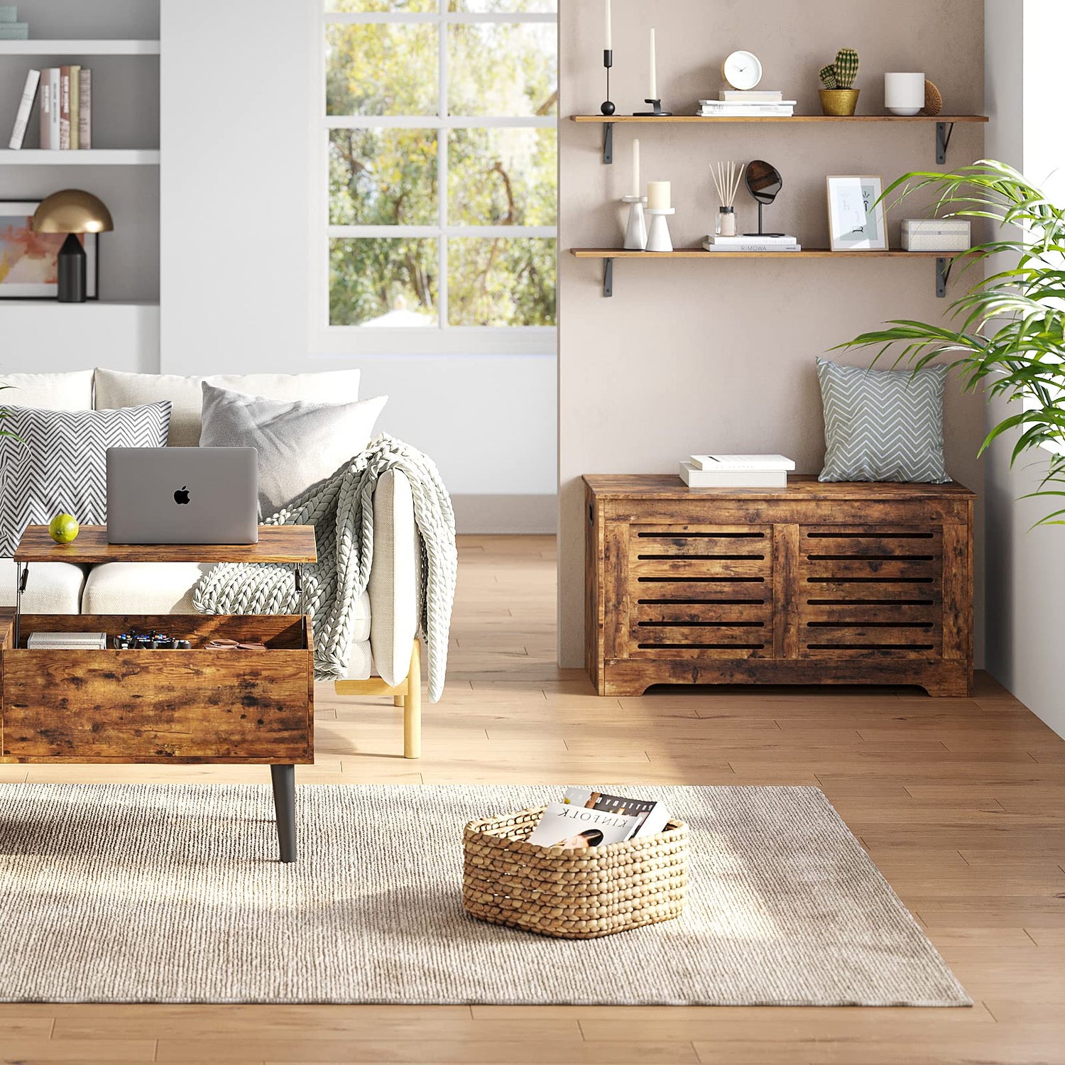 DINZI LVJ Long Wall Shelves, 47.3Inch Wall Mounted Shelves Set of 2, Extra Large Wall Storage Ledges with Sturdy Metal Brackets for Living Room, DINZI LVJ