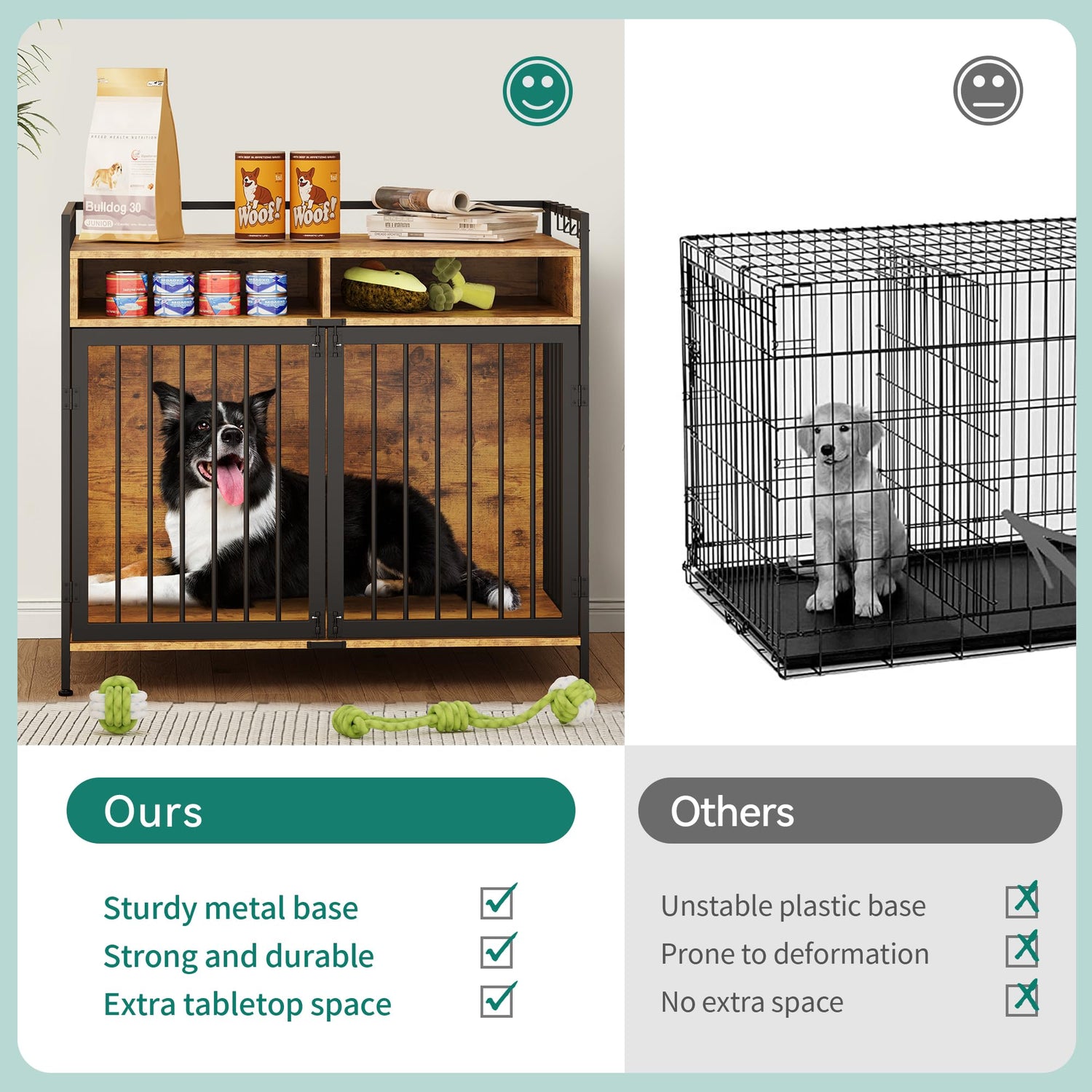 YITAHOME Large Dog Crate, 41" Heavy Duty Dog Kennel with 2 Drawers End Table, Wooden Dog Cage Indoor Dog House Pet Crate Table with Double Doors for YITAHOME