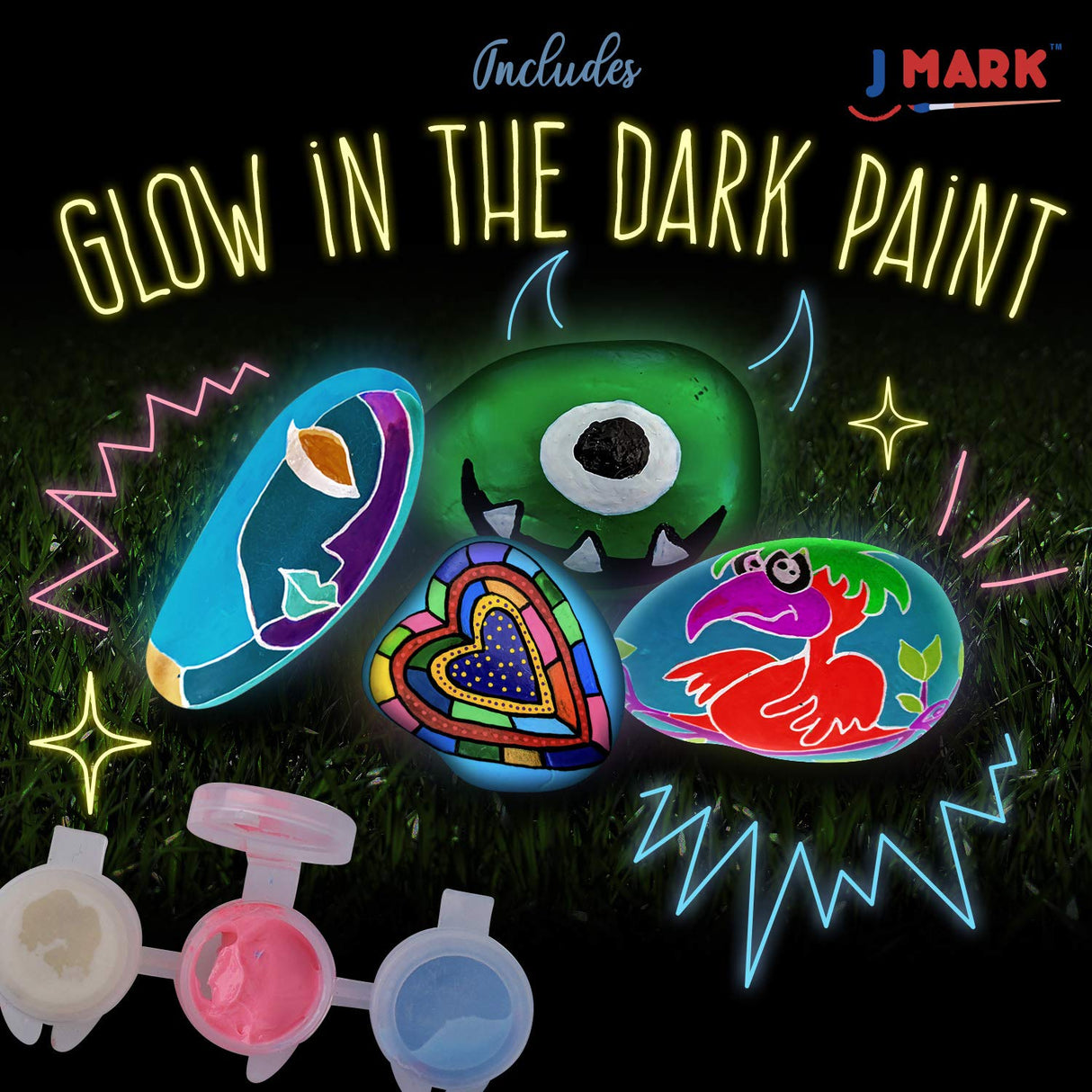J MARK Premium Rock Painting Kit - Acrylic Paint Pens for Rock Painting, Glow in The Dark and More J MARK