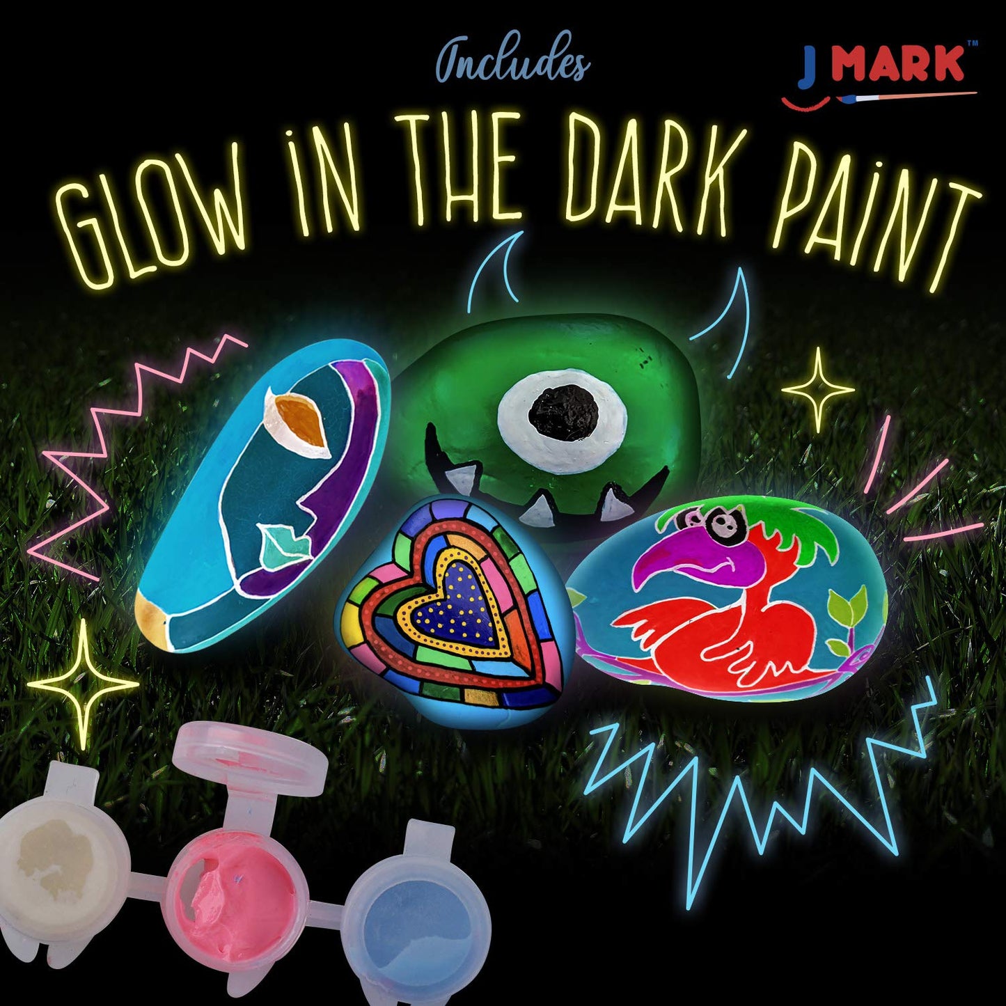 J MARK Premium Rock Painting Kit - Acrylic Paint Pens for Rock Painting, Glow in The Dark and More