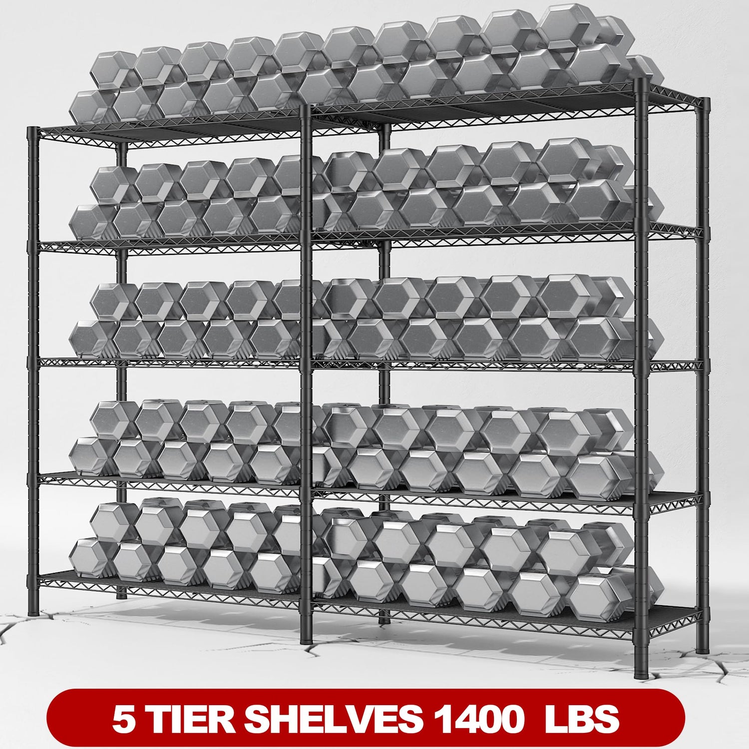 REIBII 58''W Storage Shelves Load 1400LBS Wire Shelving Unit 5 Tier Metal Shelving for Storage Rack Shelves for Storage Heavy Duty Garage Shelf REIBII