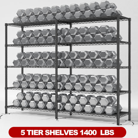 REIBII 58''W Storage Shelves Load 1400LBS Wire Shelving Unit 5 Tier Metal Shelving for Storage Rack Shelves for Storage Heavy Duty Garage Shelf REIBII