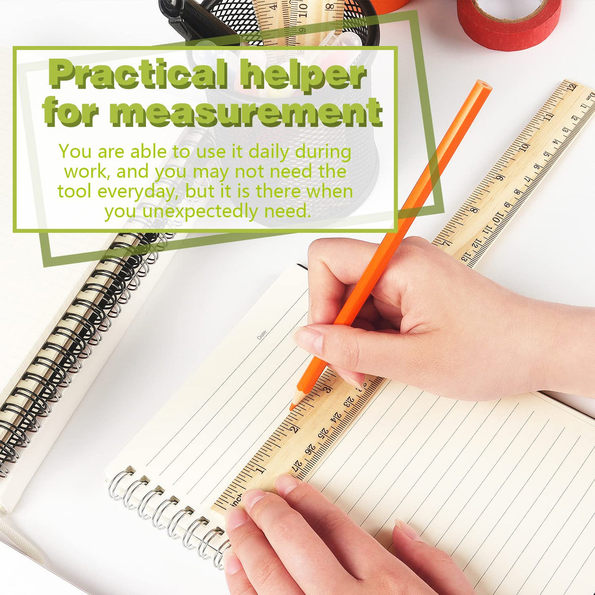 3 Pack Wooden Ruler 12 Inch Rulers Bulk Wood Measuring Ruler for Students Office School Supplies 2 Scale (30 cm) ZZTX