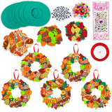Whaline 12 Kits Fall Leaf Wreath Craft Kits Glitter Thanksgiving 3D Foam Wreath Signs with Maple Leaves Pumpkin Wiggle Eyes for Kids DIY Crafts Fall Whaline