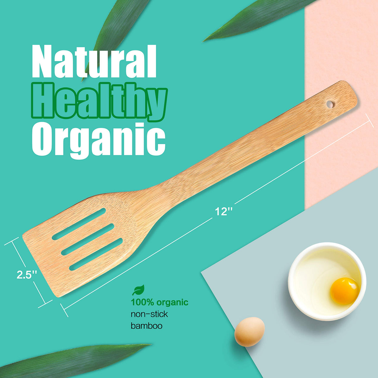 IOOLEEM Cooking wooden Utensil Set (6, Natural Bamboo) spoons, spatula set IOOLEEM