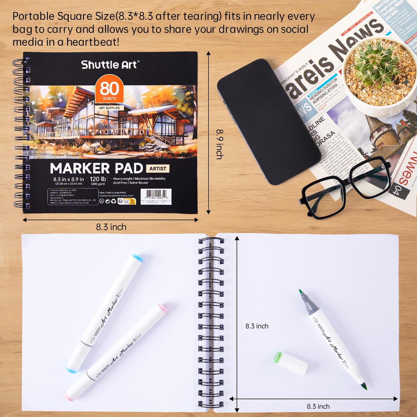 Shuttle Art Alcohol Marker Pad Bundle, Set of 101 Colors Dual Tip Alcohol Markers + 80 Sheets Marker Pad - WoodArtSupply