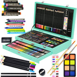 Sunnyglade 145 Piece Deluxe Art Set, Wooden Art Box & Drawing Kit with Crayons, Oil Pastels, Colored Pencils, Watercolor Cakes, Sketch Pencils, Paint Sunnyglade