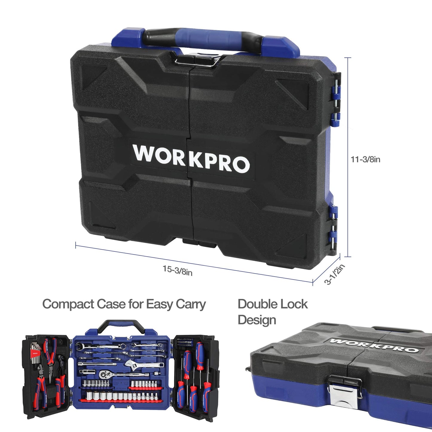 WORKPRO 87 Piece Household Hand Tool Kit, General Auto Repair Tool Set with Pliers, Screwdrivers, Sockets, Wrenches and Toolbox Storage Case, - WoodArtSupply