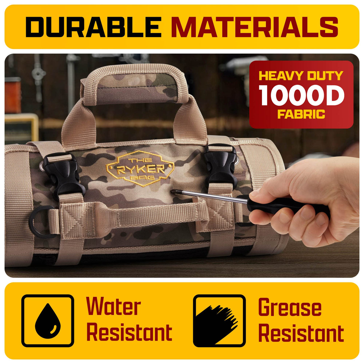 The Ryker Bag Tool Organizer - Small Tool Bag with Zipper, ToolBag W/2 Detachable Pouches - Heavy Duty Roll Up Tool Bag Organizer -Mechanic Tool Bags The Ryker Bag