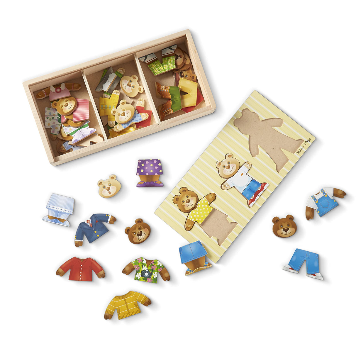 Melissa & Doug Mix 'n Match Wooden Bear Family Dress-Up Puzzle With Storage Case (45 pcs) - Wooden Teddy Bear Puzzle, Sorting And Matching Puzzles Melissa & Doug