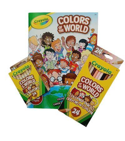 Crayola - Colors of the World Bundle - 24 Crayons + 24 Pencil Crayons + 48 pg Coloring Book - Great for kids of all ages.