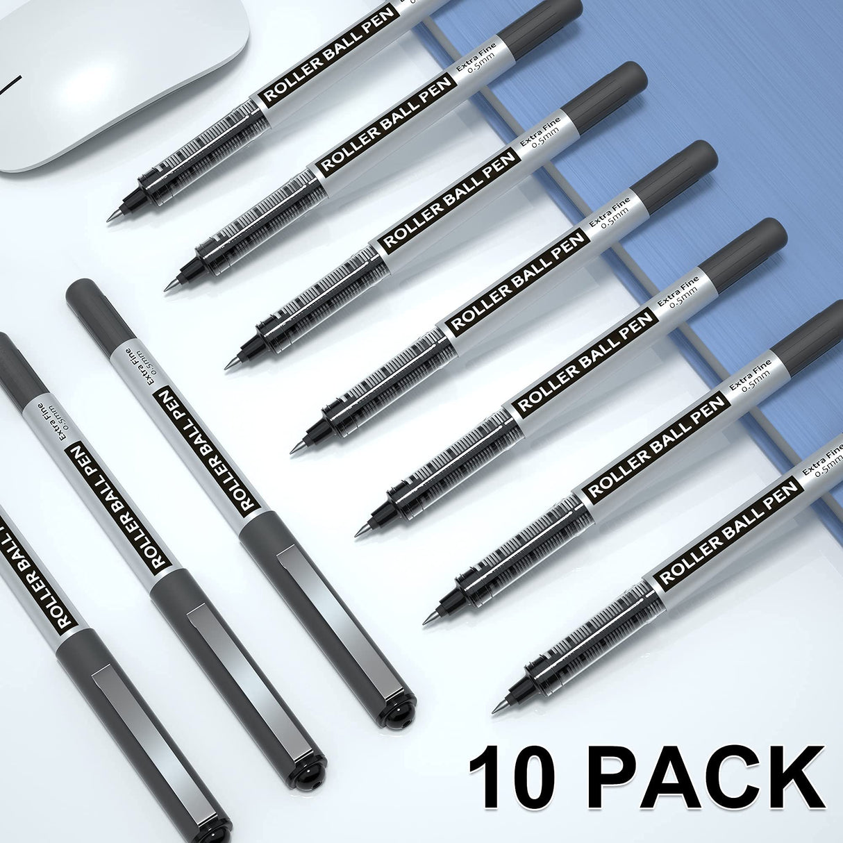 Shuttle Art School & Work Supplies Bundle, 20 Pack(10 black 10 blue) Liquid Ink Rollerball Pens, 0.5mm Extra Fine Point, Quick Drying for Writing Shuttle Art