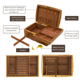 EURIELK Wooden Jewelry Box with Lock & Key for Women, Medium Size Real Natural Wood Lockable Antique Girls Organizer Boxes with Large Storage, Big EURIELK
