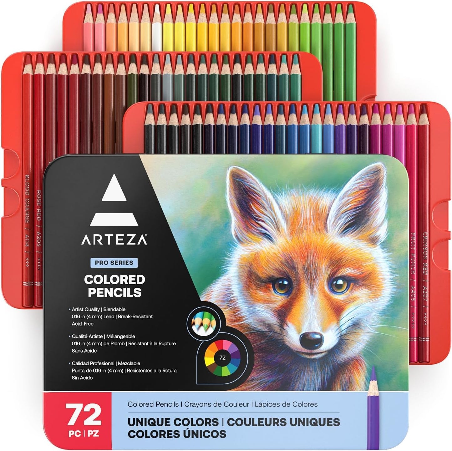 ARTEZA Colored Pencils for Adult Coloring, 72 Drawing Pencils with Soft Wax-Based Cores, Professional Art Supplies, Vibrant Pencil Set in Tin for