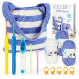 Katech Crochet Kit for Beginners, Striped Tote Bag Crochet Set Includes Crochet Yarn Crochet Hooks,Complete Crochet Step-by-Step Guide Needles Katech