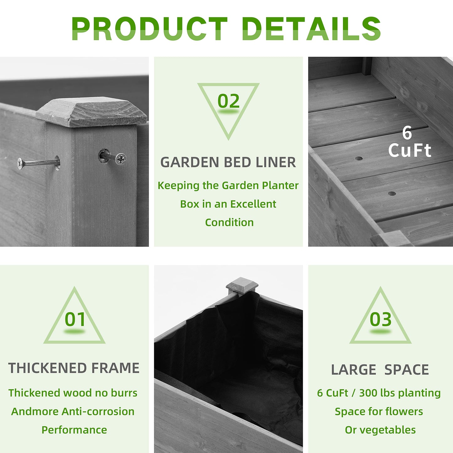 Raised Garden Bed with Legs (48x24x30''), Solid Wood Elevated Planter Box for Outdoor