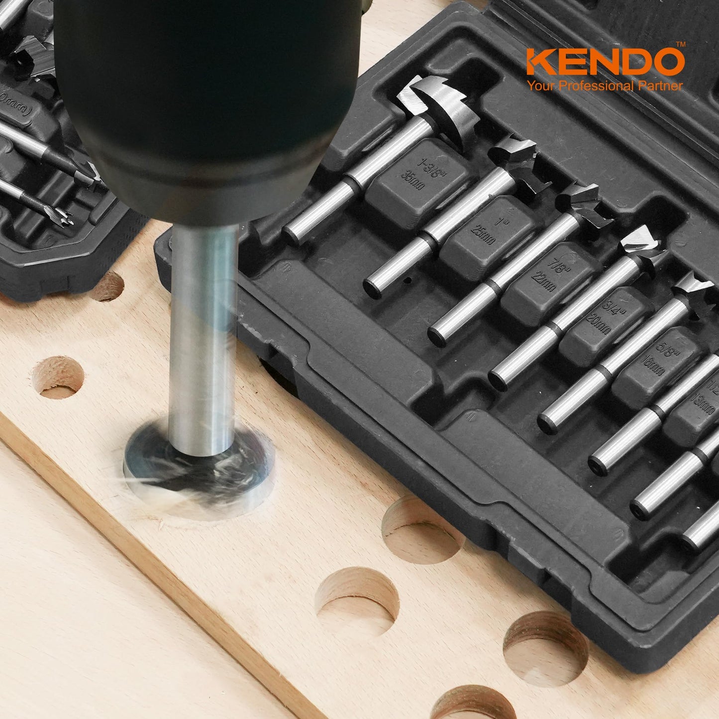 KENDO 8 Piece Forstner Bit Set, Made of Alloy Steel, Forstner Bits for Woodworking, Auger Opener Round Shank Drilling Cutting Tool for Hardwood, - WoodArtSupply