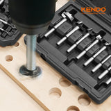 KENDO 8 Piece Forstner Bit Set, Made of Alloy Steel, Forstner Bits for Woodworking, Auger Opener Round Shank Drilling Cutting Tool for Hardwood, Kendo