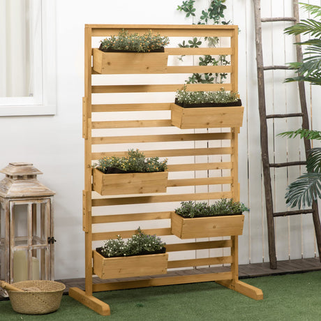 Outsunny Wooden Lattice Trellis with 5 Hanging Planter Boxes, Freestanding Flower Display Stand for Patio, Garden, Balcony, Porch Outsunny