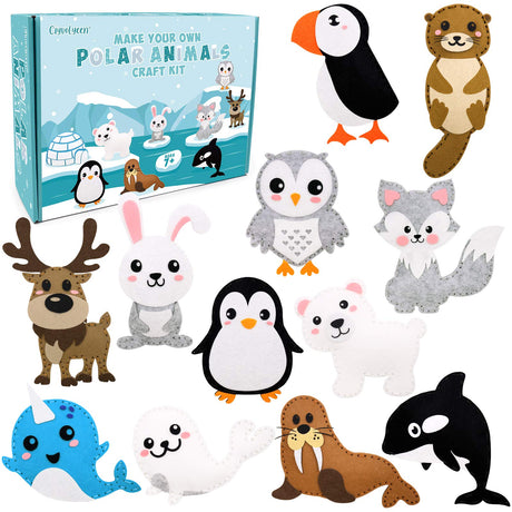 CiyvoLyeen Polar Animals Sewing Kit for Kids Make Your Own Winter Polar Animals Felt Plush Craft Kit Includes 14 Creative Projects to Sewing CiyvoLyeen