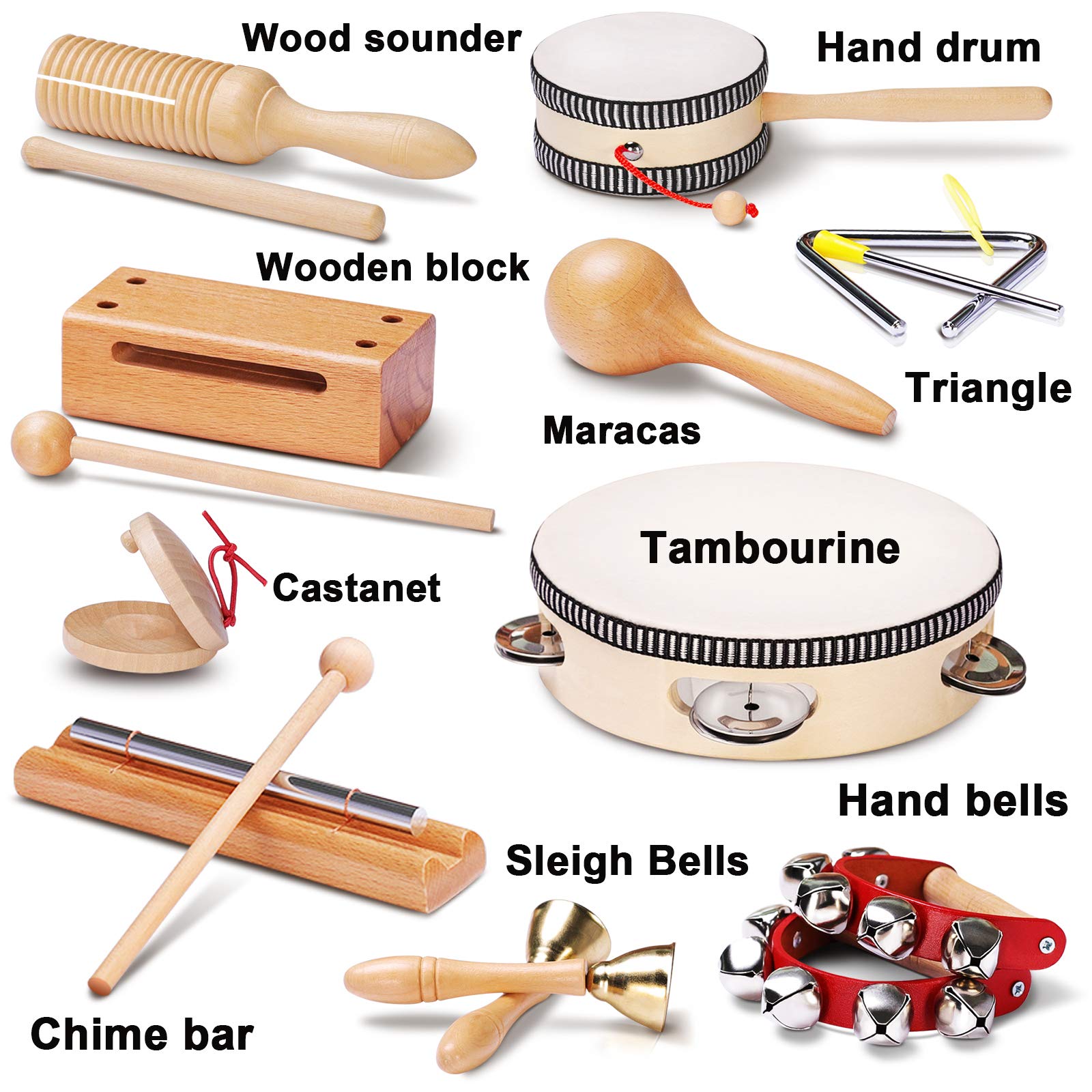 LOOIKOOS Toddler Musical Instruments Natural Wooden Percussion Instruments Toy for Kids Preschool Educational, Musical Toys Set for Boys and Girls - WoodArtSupply