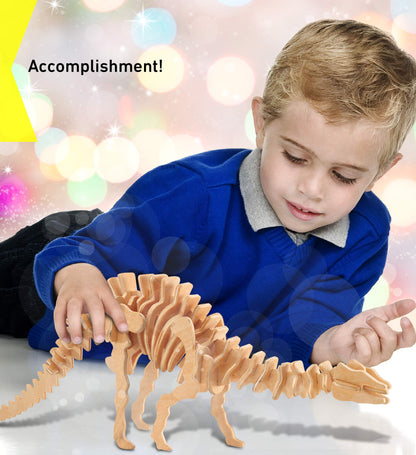 Puzzled 3D Puzzle Apatosaurus Dinosaur Wood Craft Construction Model Kit, Fun Unique & Educational DIY Wooden Toy Assemble Unfinished Crafting Hobby