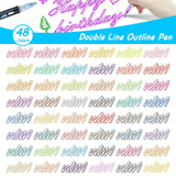 Double Line Outline Markers, 48Colors Super Squiggles Shimmer Outline Marker Pen Set, Self Outline Metallic Markers Glitter Writing Drawing Pens for Hoxida