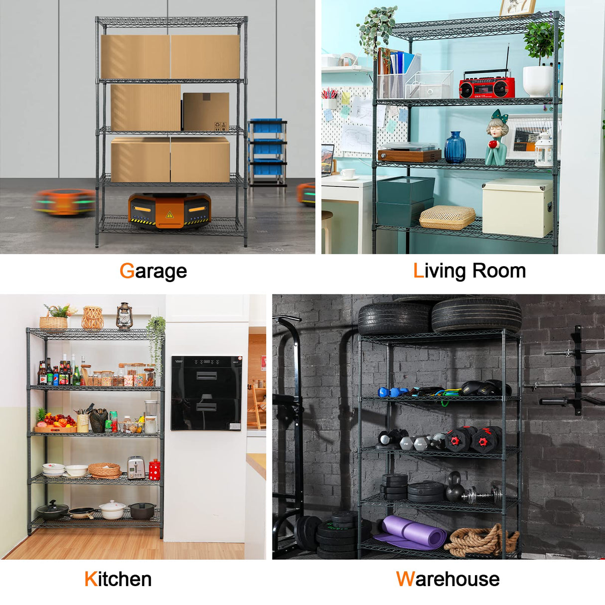 Land Guard 5 Tier Storage Racks and Shelving - 48" L x 20" W x 72" H Heavy Steel Material Pantry Shelves - Each Unit Loads 350 Pounds Wire Shelf, Land Guard