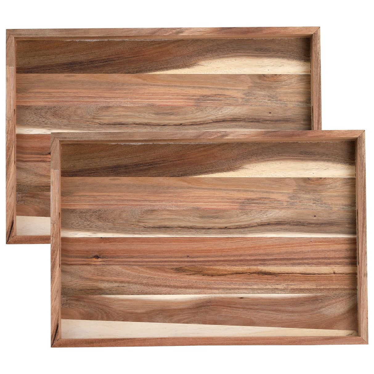 YOUEON Set of 2 Acacia Wood Serving Tray with Handles, 17x11.8x1.5 Inch Decorative Serving Trays, Ottoman Tray, Coffee Table Tray, Rectangle Wood Youeon