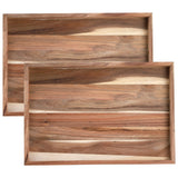 YOUEON Set of 2 Acacia Wood Serving Tray with Handles, 17x11.8x1.5 Inch Decorative Serving Trays, Ottoman Tray, Coffee Table Tray, Rectangle Wood Youeon