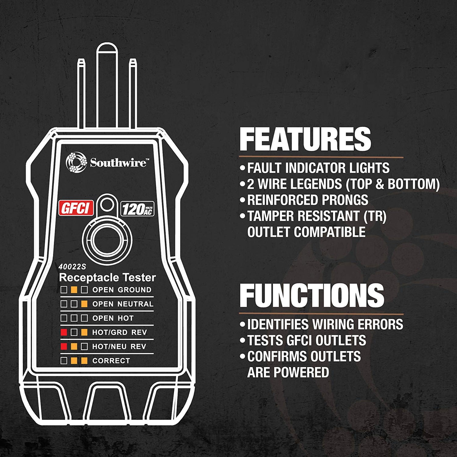 Southwire 40022S Receptacle Tester, Black Southwire
