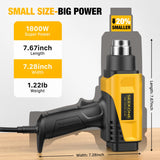 SEEKONE 1800W Heat Gun with LCD Digital Display Compact Design Hot Air Gun Variable Temperature Control 122℉~1202℉（50℃- 650℃）with Memory Function and SEEKONE
