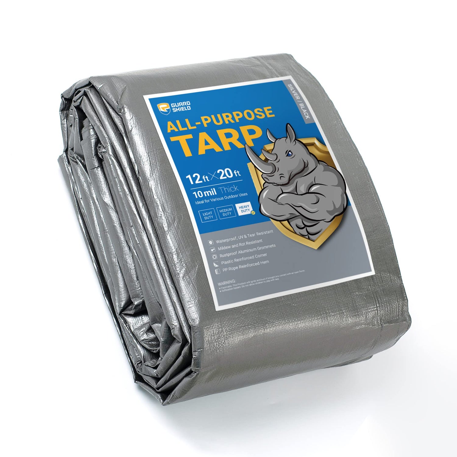 GUARD SHIELD Heavy Duty Tarp 12x20 Feet Silver/Black Multi Purpose Thick Waterproof Poly Tarp Cover 10mil GUARD SHIELD