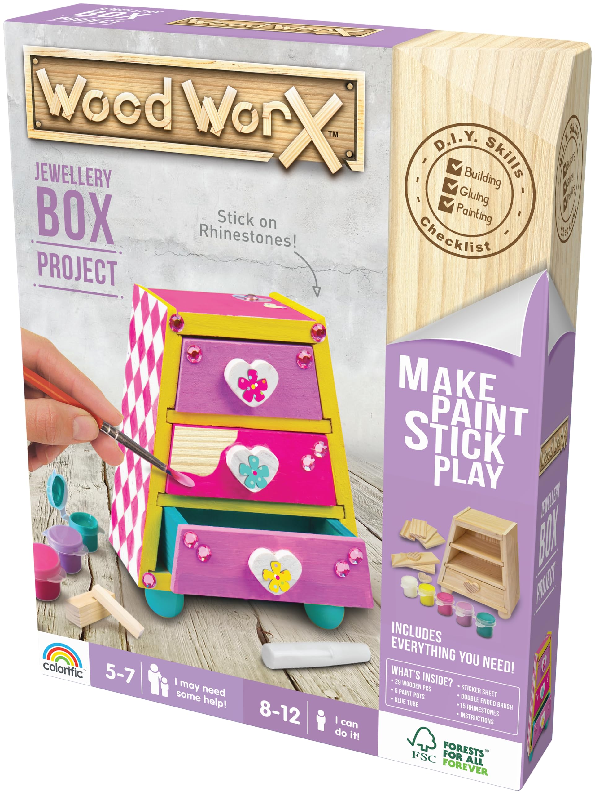 Goliath Wood Worx Jewellery Box Project - Make, Paint, Stick, Play - Wood Craft Kit - WoodArtSupply