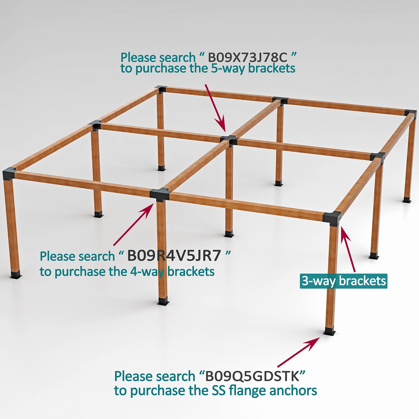 Antsky Stainless Steel 3-Way Right Angle Corner Pergola Bracket with Screws for 4x4 Inch(Actual: 3.5x3.5 Inch) Wood Beams，Pergola/Gazebo Kit (4 Pack)