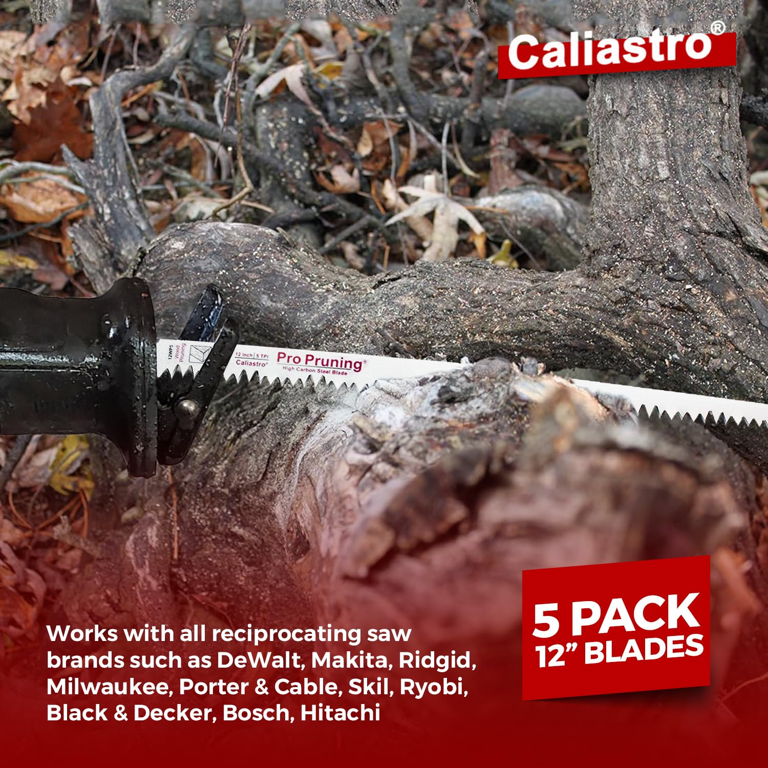 Caliastro 12-Inch Wood Pruning Saw Blades for Reciprocating/Sawzall Saws - 5 Pack Caliastro