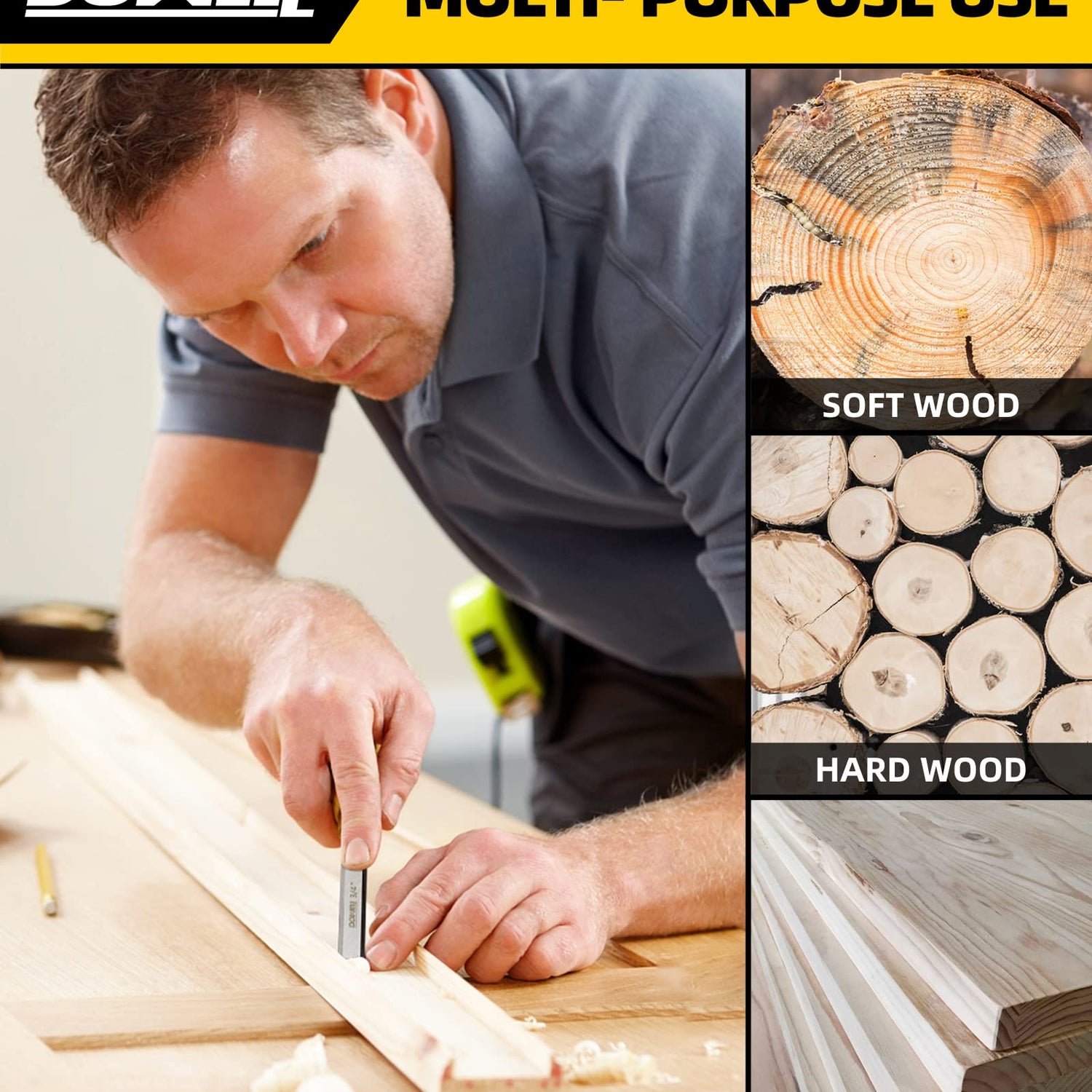 DOWELL 10PCS Wood Chisel Tool Set Sturdy Chisel, 1/4 inch,1/2 inch,3/4 inch,1 inch, 1-1/4",1-1/2"，Honing Guide,Sharpening Stone with Storage Box for DOWELL