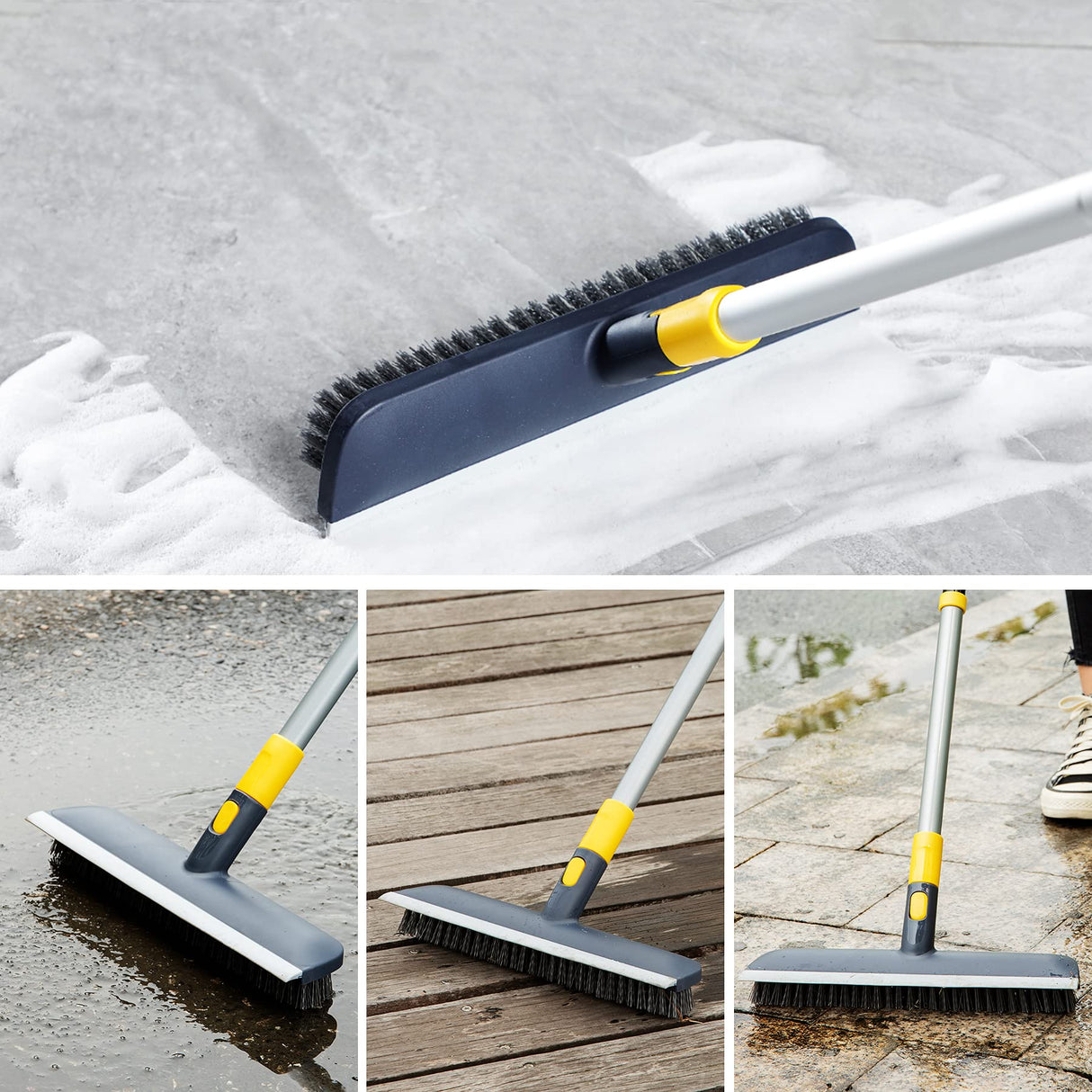 Yocada Floor Scrub Brush 55.9" Telescopic Handle 2 in 1 Scrape Brush Stiff Bristle Shower Scrubber for Cleaning Patio Bathroom Garage Kitchen Wall Yocada