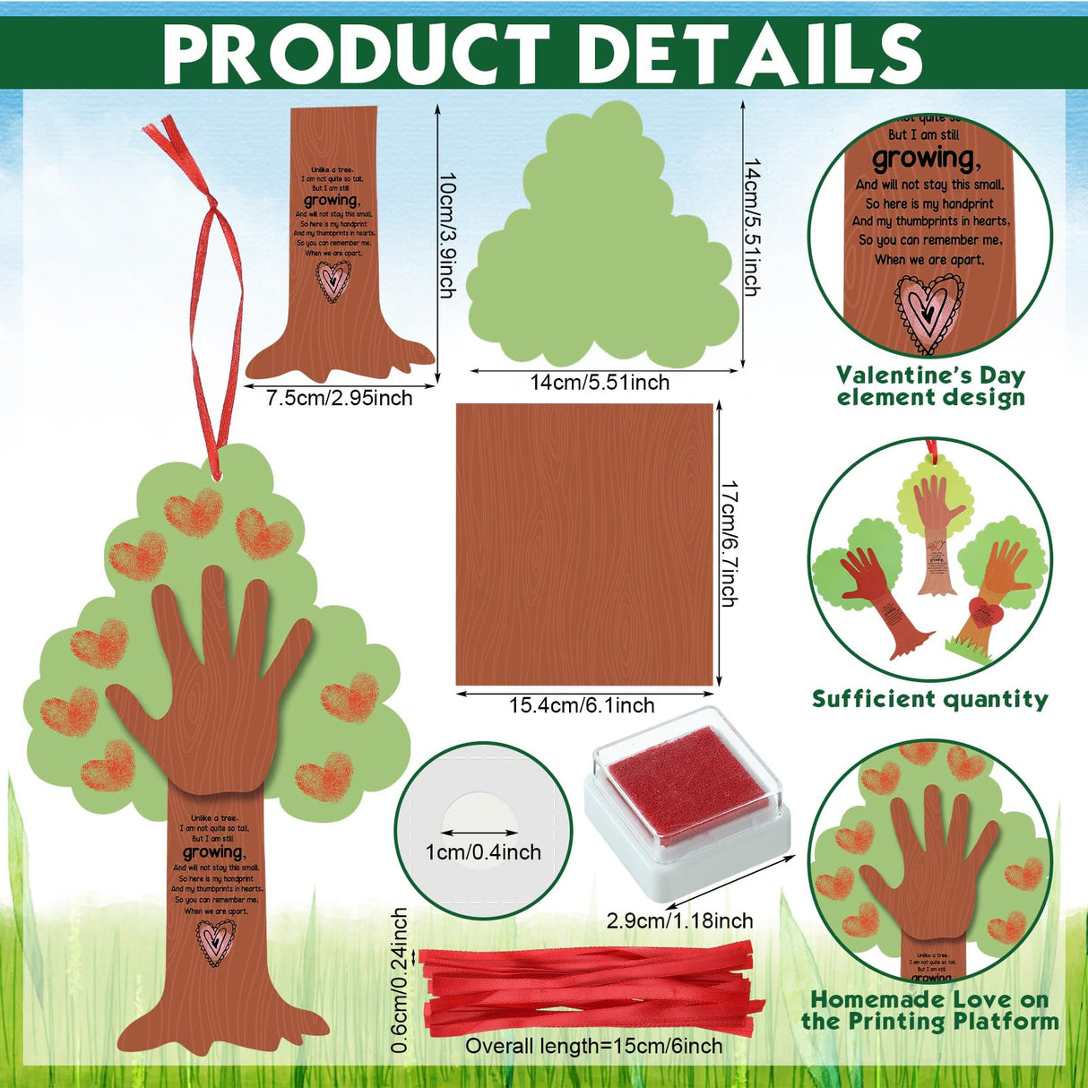 Menkxi 30 Sets Valentine Tree Thumbprint Sign Craft Kit Valentine's Day Crafts for Kids DIY Poem Sign Craft for Art Project School Classroom Family Menkxi