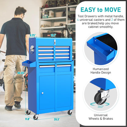 INTERGREAT Blue Tool Chest, 5-Drawer Rolling Tool Chest with Detachable Top Tool Box, Tool Chest with Universal Lockable Wheels, Metal Tool Cart for - WoodArtSupply