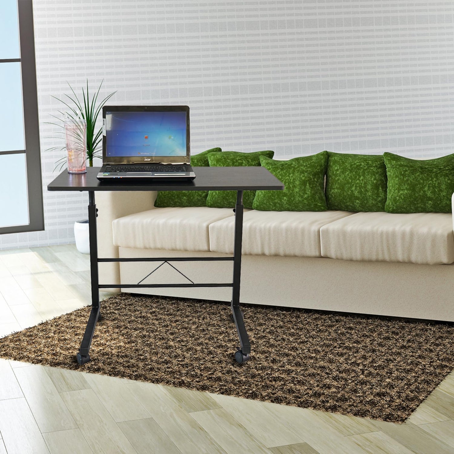 Karl home Side Table Mobile Standing Computer Desk Adjustable Height Portable Laptop Table, TV Tray Computer Workstation Sofa Bed Table for Home Karl home