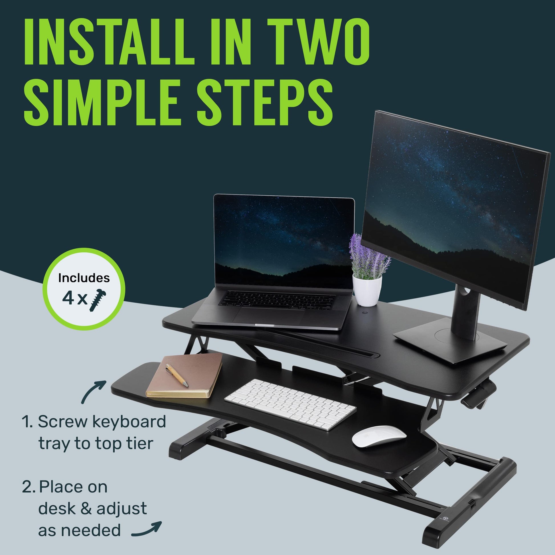 TechOrbits Standing Desk Converter-32-inch Height Adjustable, MDF Wood, Sit Riser-Black, 32" - WoodArtSupply