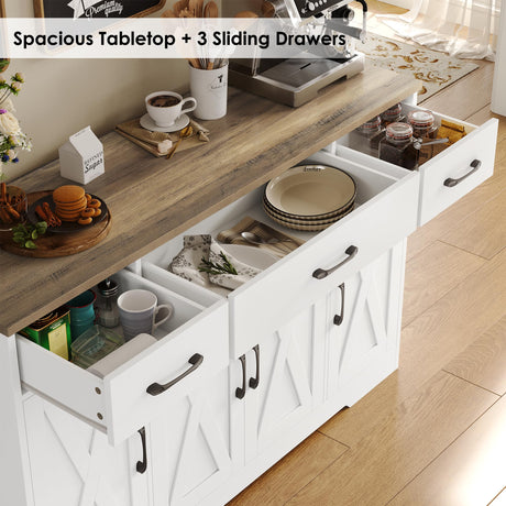 HOSTACK Buffet Cabinet with Drawers, 55" Large Sideboard Buffet Storage Cabinet with Shelves & 4 Doors, Modern Farmhouse Coffee Bar Cabinet Wood HOSTACK