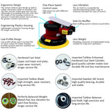 Professional Air Random Orbital Palm Sander, Dual Action Pneumatic Sander, Low Vibration, Heavy Duty Gedu