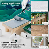 CoatPro Twools Foam Paint Roller, 2 Inch 10 Pack Small Paint Roller Kit with High-Density Foam Paint Roller, Paint Tray, Paint Tray Liner, Roller CoatPro Twools