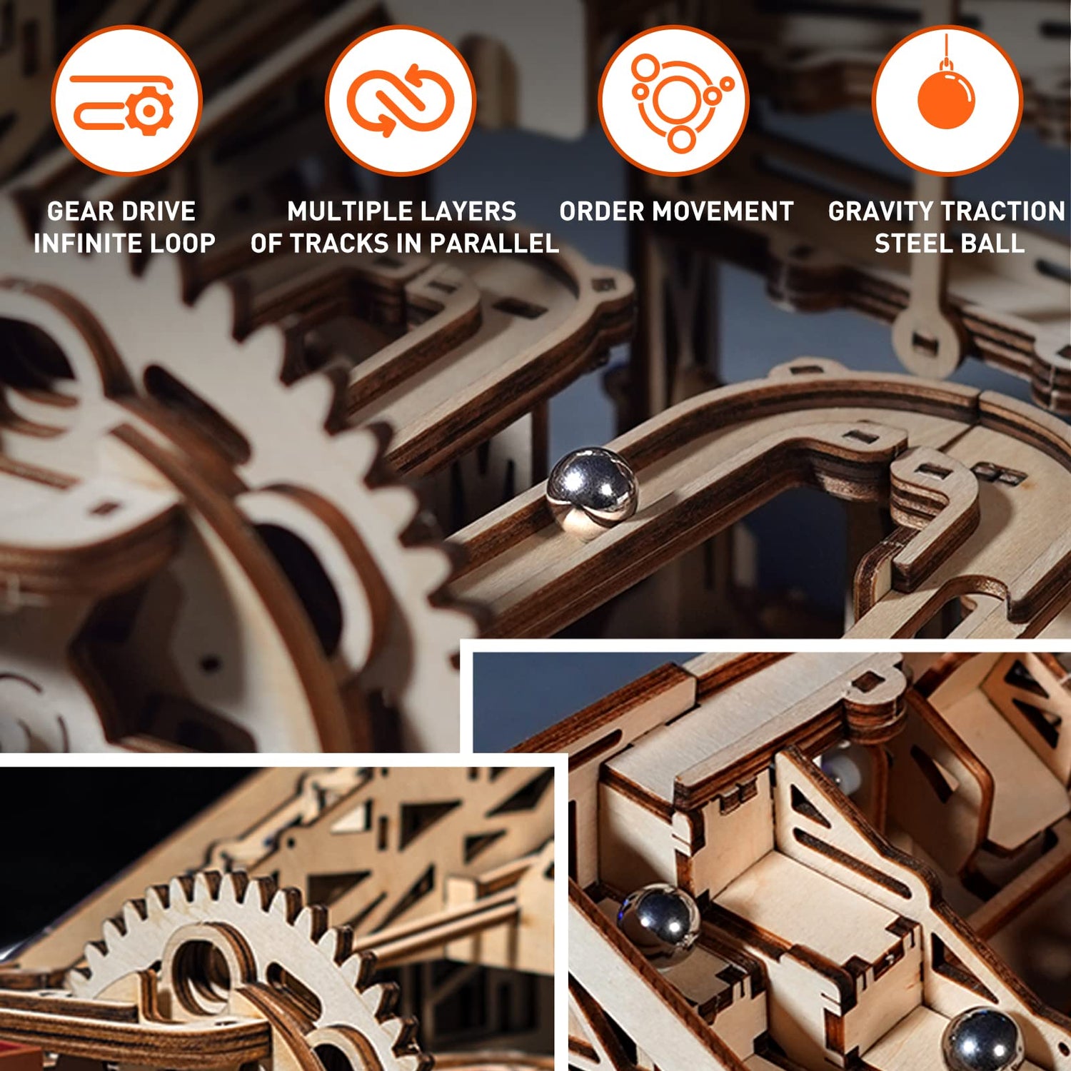 MIEBELY Electrical 3D Wooden Puzzles Adults Craft Toys DIY Marble Run Model Building Kits Block Toys W/Motor, Mechanical Gear Engineering Kit Home MIEBELY